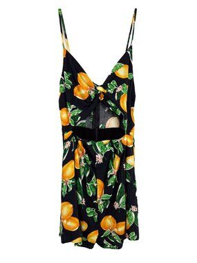 Kimchi Blue Womens Lemon Print Cutout Tie Bust Romper Black Yellow Size XS